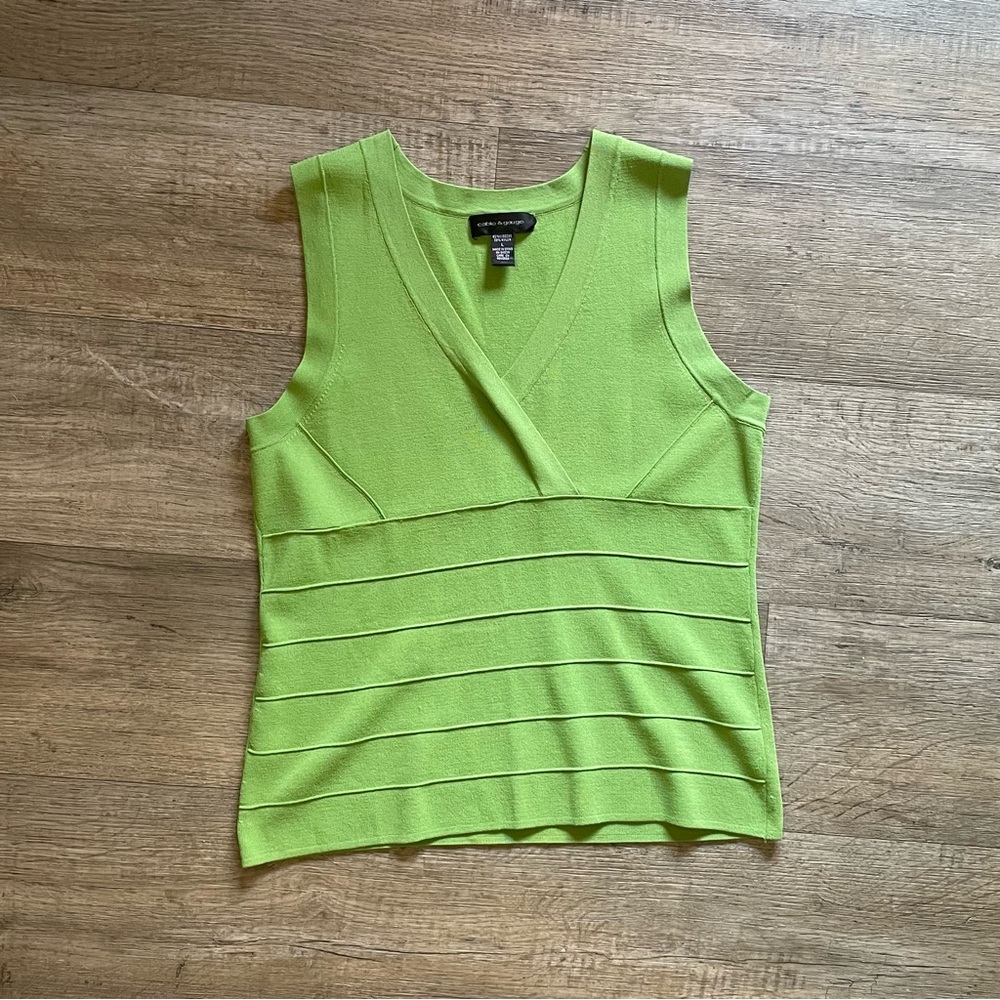 Green Bandage Knit Tank Top Y2K Stretch V Neck - Picture 6 of 7